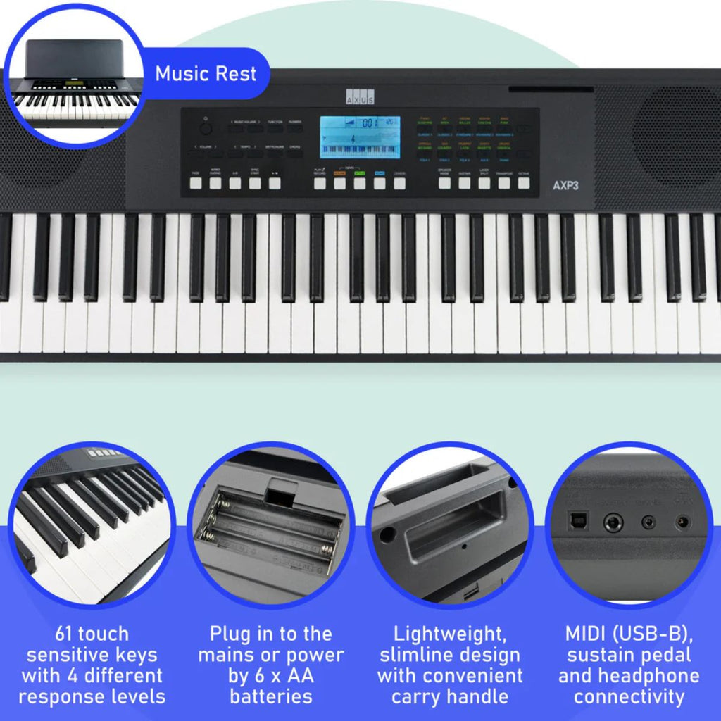 Axus AXP3 61 Note Slimline Portable Keyboard - Rental