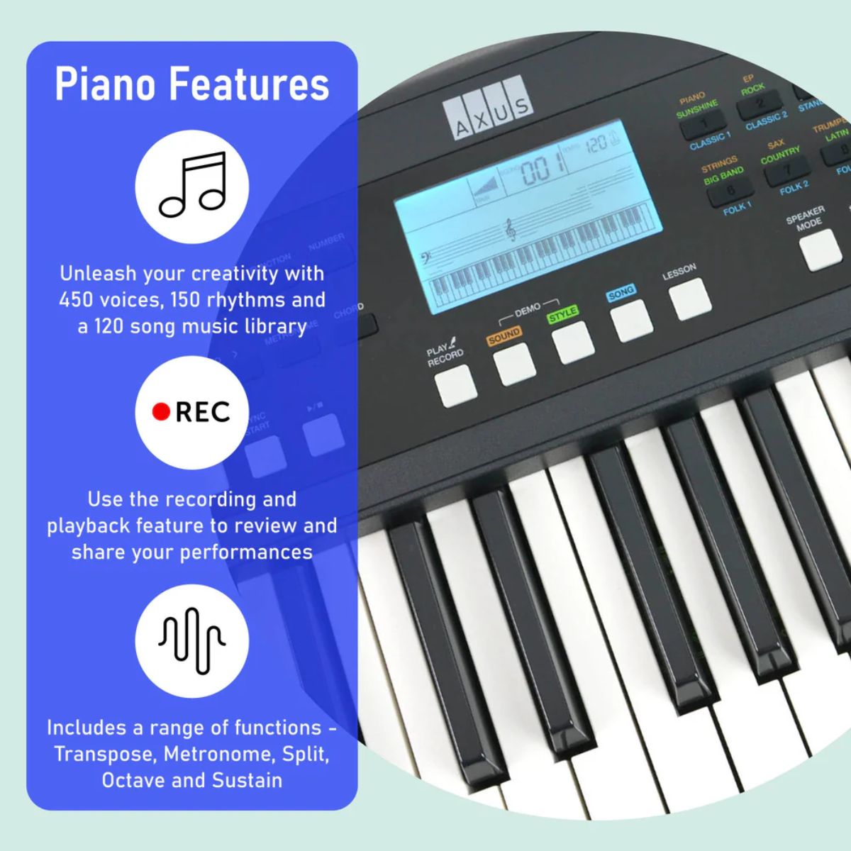 Axus AXP3 61 Note Slimline Portable Keyboard - Rental