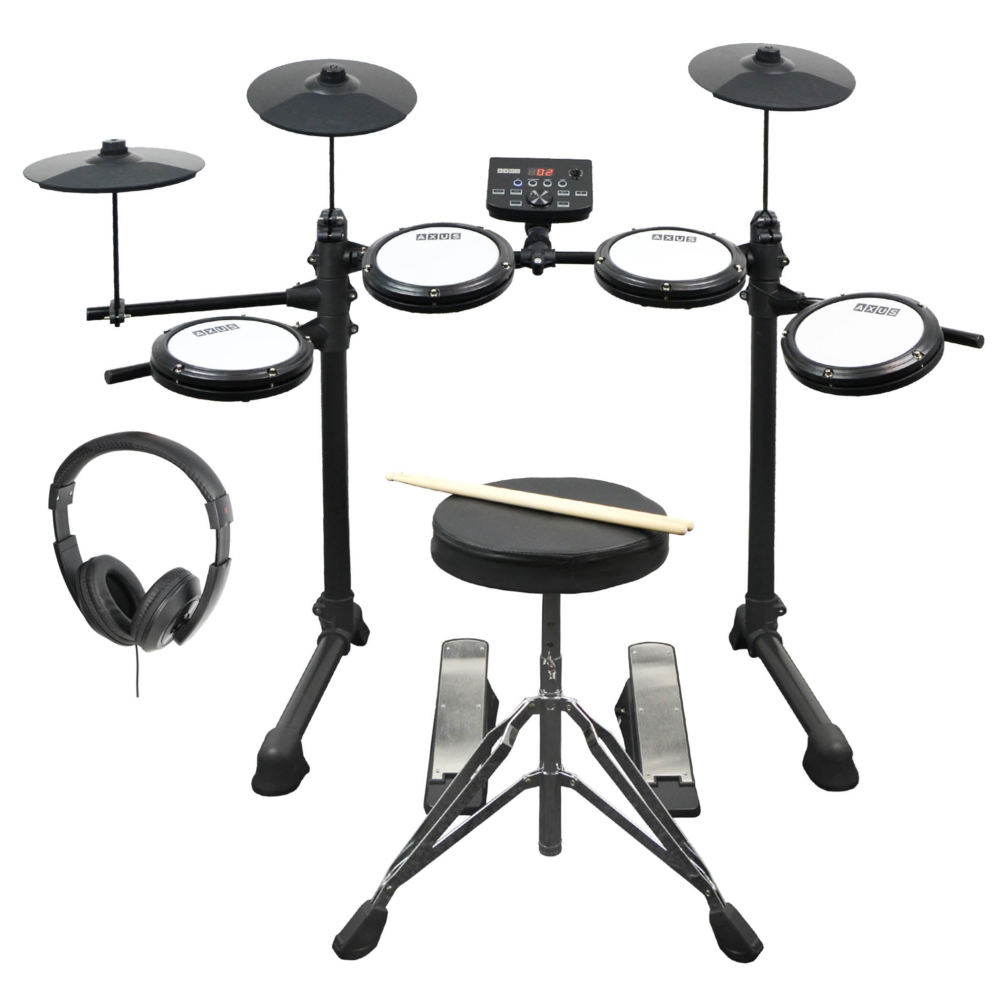 Axus AXK4 Electronic Drum Kit with Stool, Headphones and Sticks - Rental